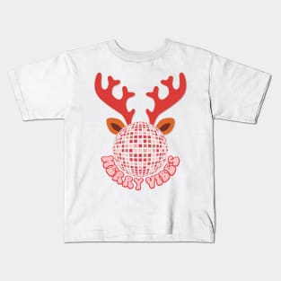 Merry Vibes: Disco Deer Delight in Pink and Red Sparkle Kids T-Shirt